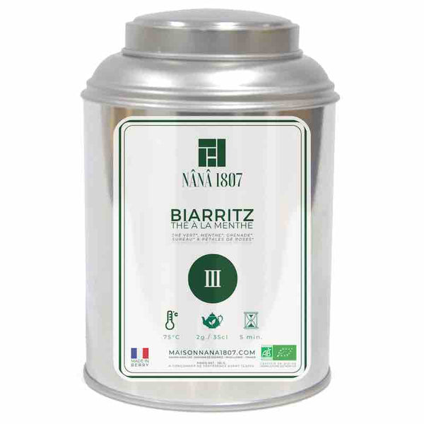Boite de Thé en vrac BIARRITZ - Thé à la Menthe Parfumé de la Maison NANA1807 - Maison du Thé à la Menthe